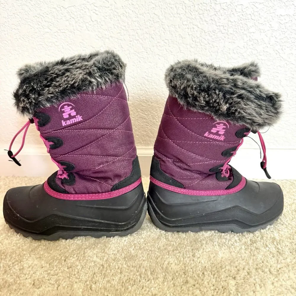 Kamik Snowangel Girls Size 2 Purple Snow Boots Faux Fur Waterproof Winter Shoes